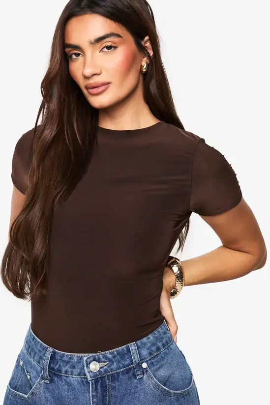 boohoo Double Layer Slinky Short Sleeve Bodysuit
