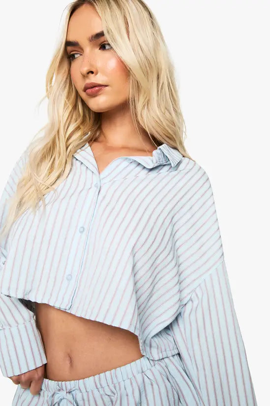 boohoo Stripe Seersucker Cropped Shirt