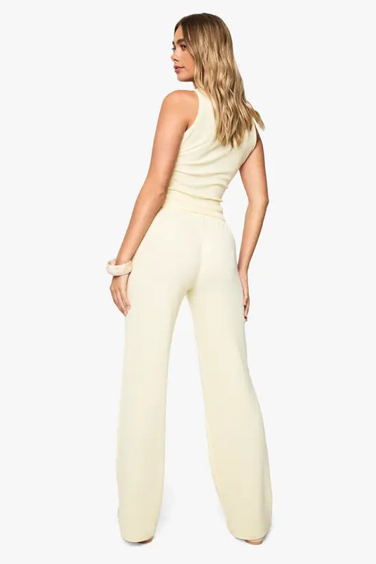 boohoo Ribbed Henley Button Sleeveless Tank And Straight Leg Trouser Co-ord SET