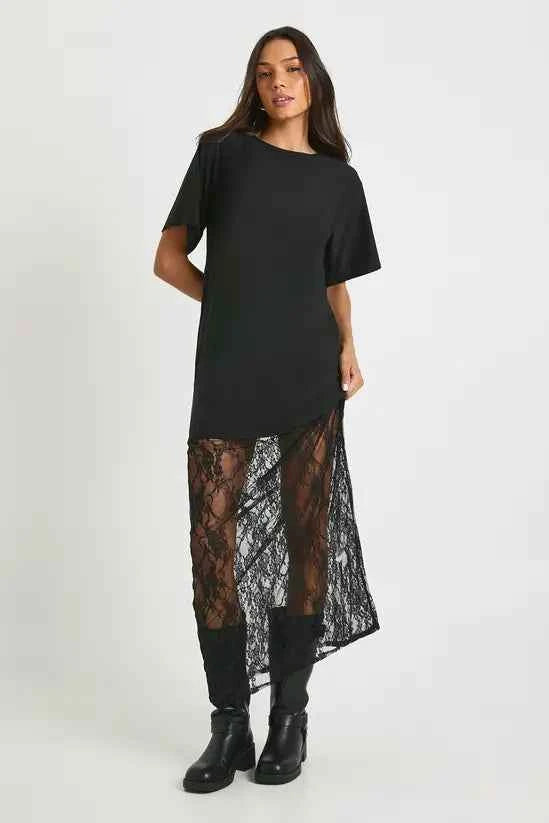 boohoo Tall Lace Detail Midaxi T-shirt Dress