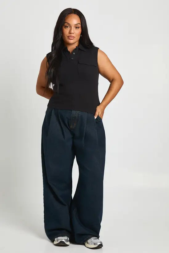 boohoo Plus Collared Utility Rib Top