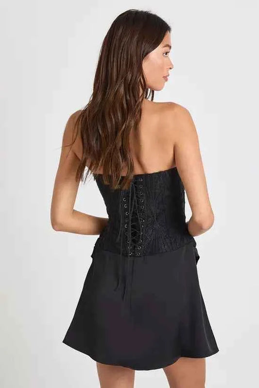boohoo Textured Sheer Floral Lace Corset Drape Mini Dress