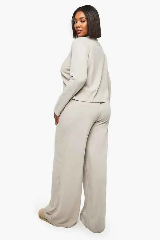 boohoo Plus Rib Button Trouser Co-Ord