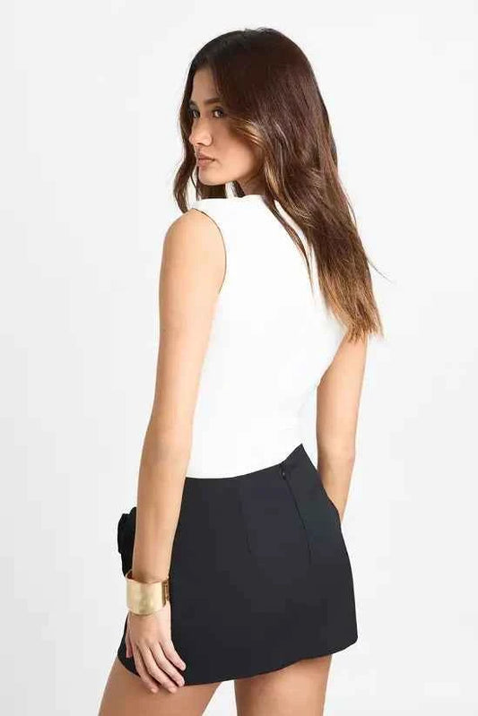 boohoo Crepe Twist Rose Detail Mini Skirt