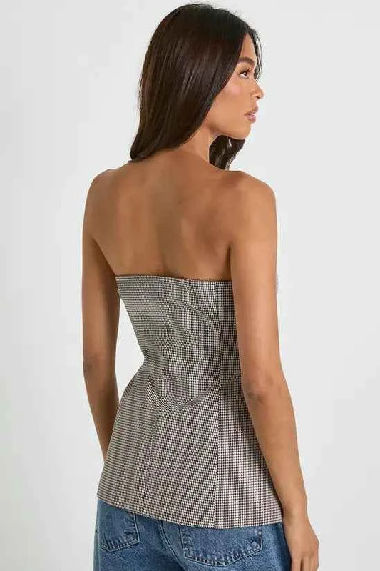 boohoo Tonal Mini Check Tailored Bandeau Top