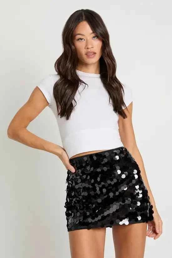 boohoo Tall Disc Sequin Mini Skirt