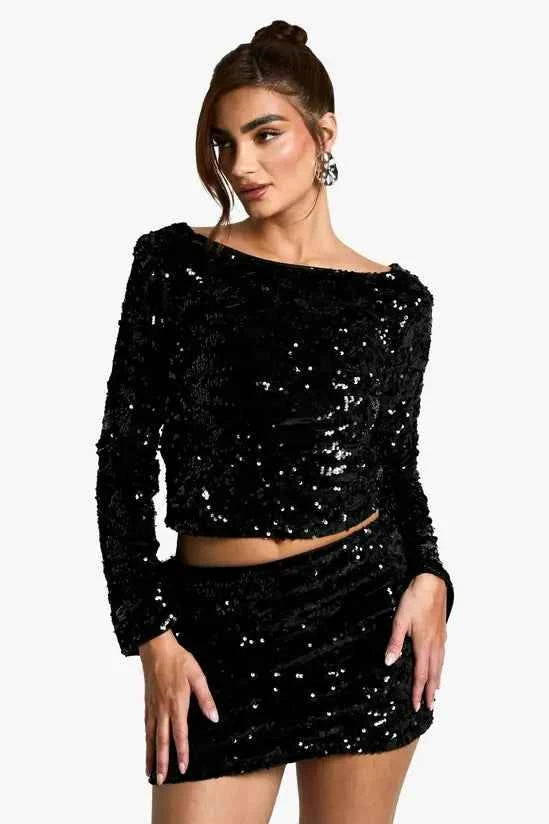 boohoo Velvet Sequin Mini Skirt