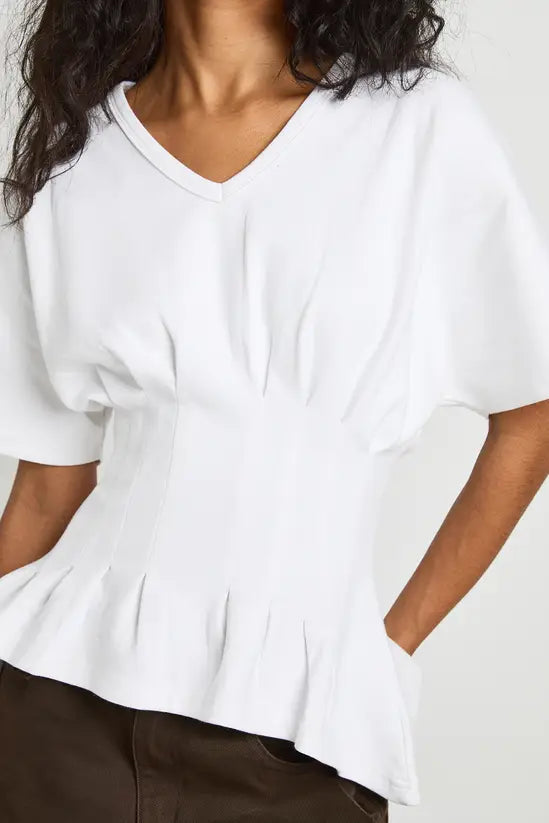 boohoo Interlock V Neck Cinched Waist Peplum T-Shirt