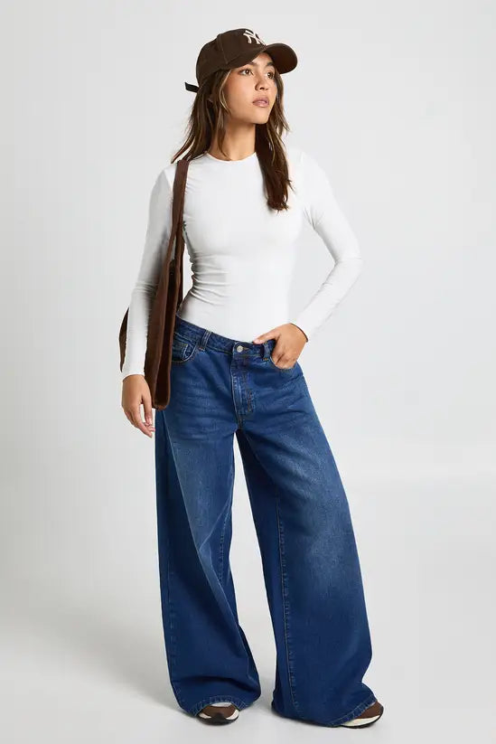 boohoo Double Layer Slinky Long Sleeve Crew Neck Bodysuit