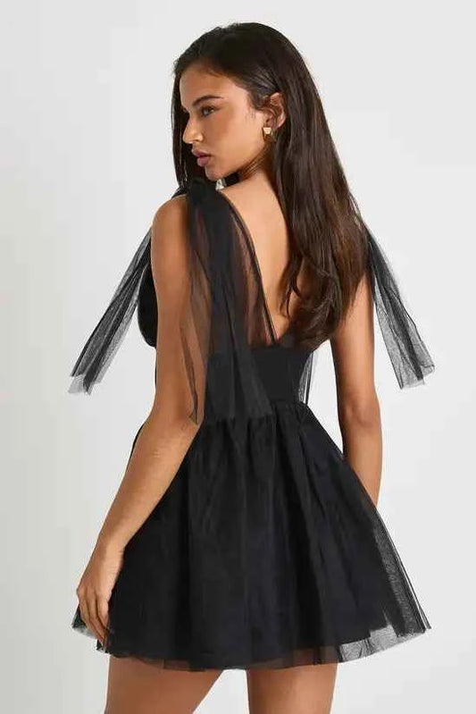 boohoo Tulle Tie Shoulder Skater Dress