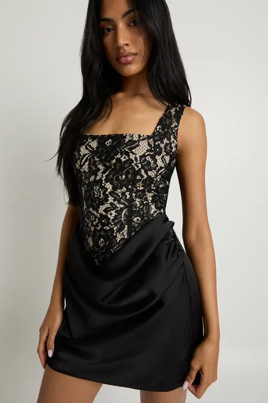 boohoo Lace Corset Drape Mini Dress