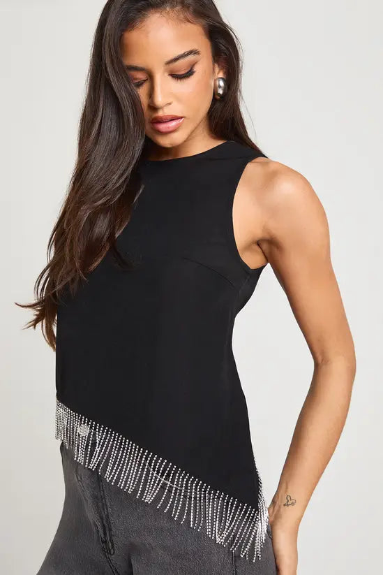 boohoo Diamante Trim Asymmetric Top