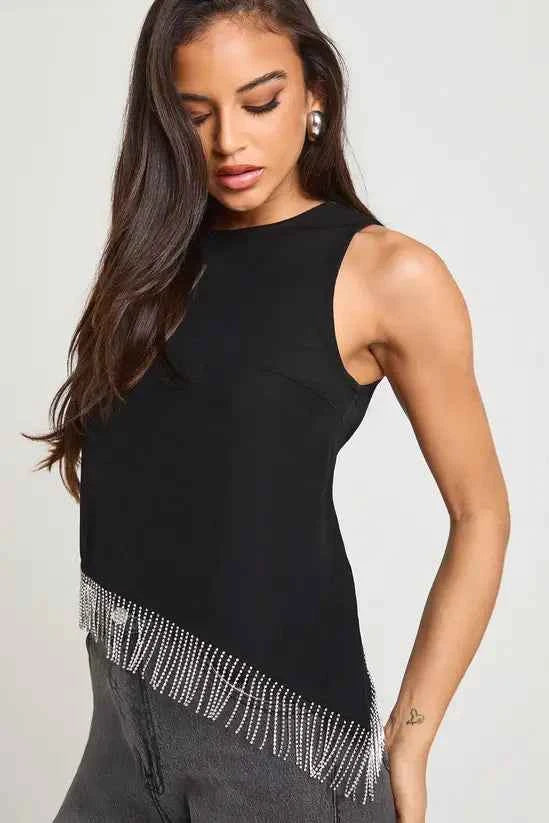boohoo Diamante Trim Asymmetric Top