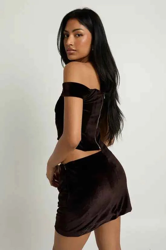 boohoo Velvet Bardot Corset Top