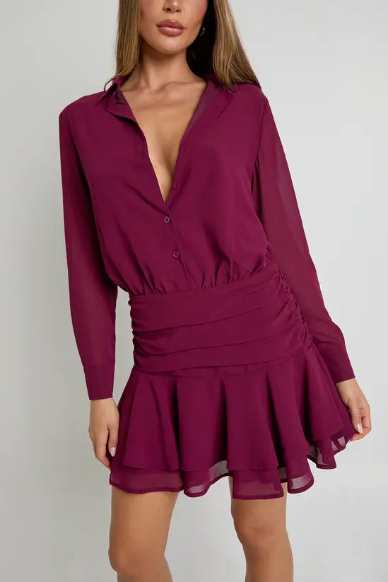 boohoo Chiffon Draped Mini Shirt Dress