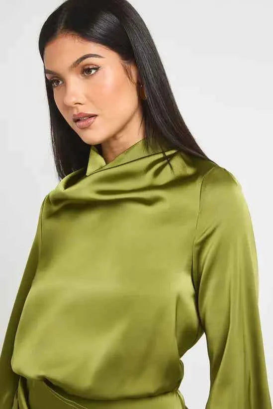 Boohoo Satin High Cowl Wrap Mini Dress