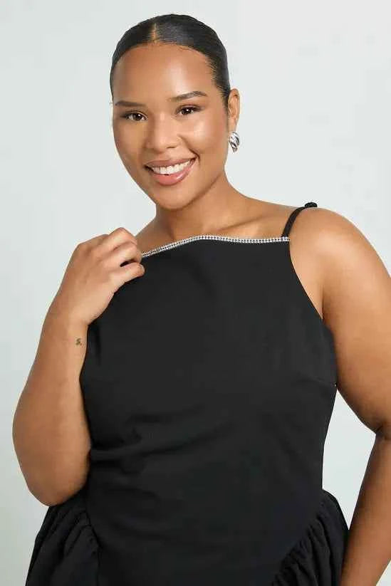 boohoo Plus Structured Diamante Straps Strapless Skater Dress