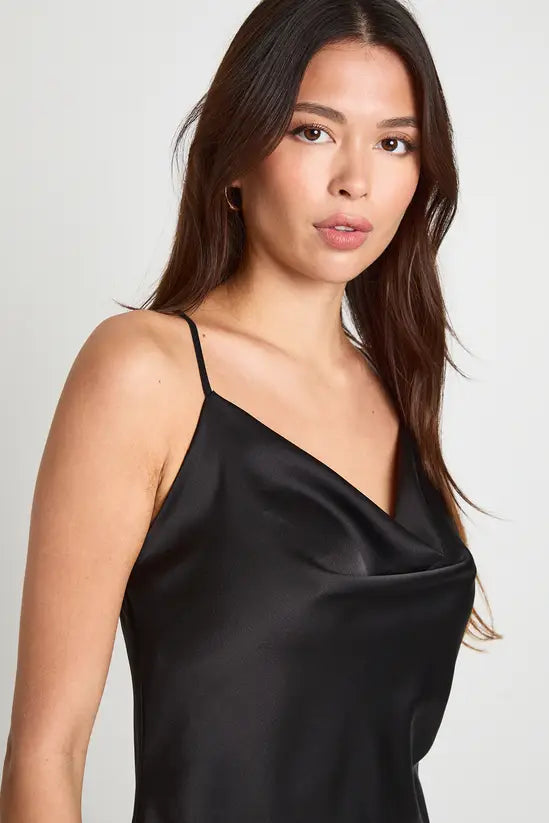boohoo Satin Cowl Mini Slip Dress