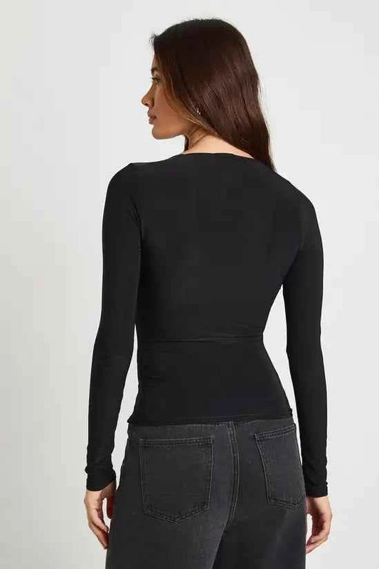 boohoo Double Layer Slinky Square Neck Long Sleeve Top