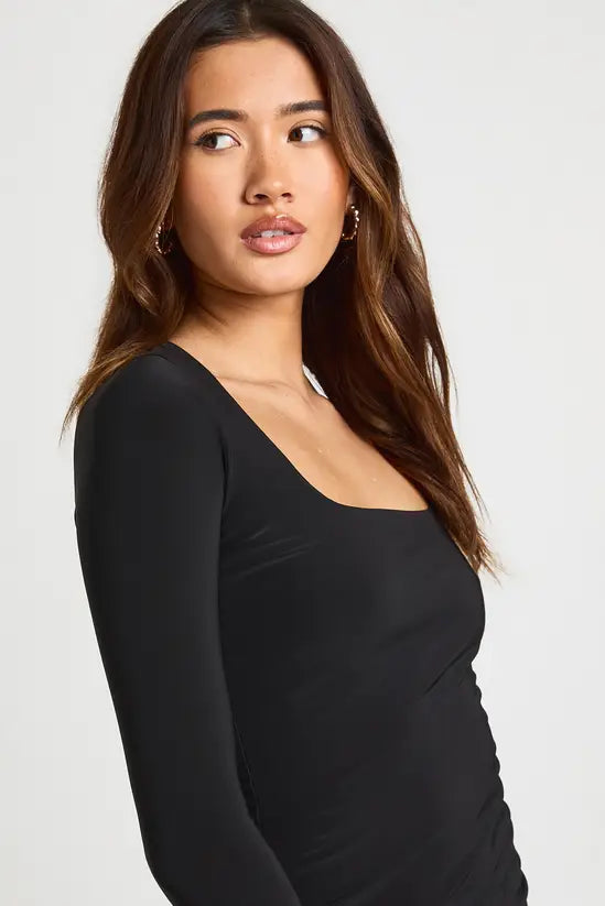 boohoo Double Layer Slinky Square Neck Long Sleeve Top