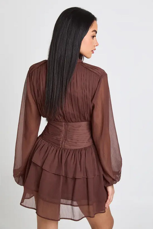 boohoo High Neck Gathered Chiffon Mini Dress