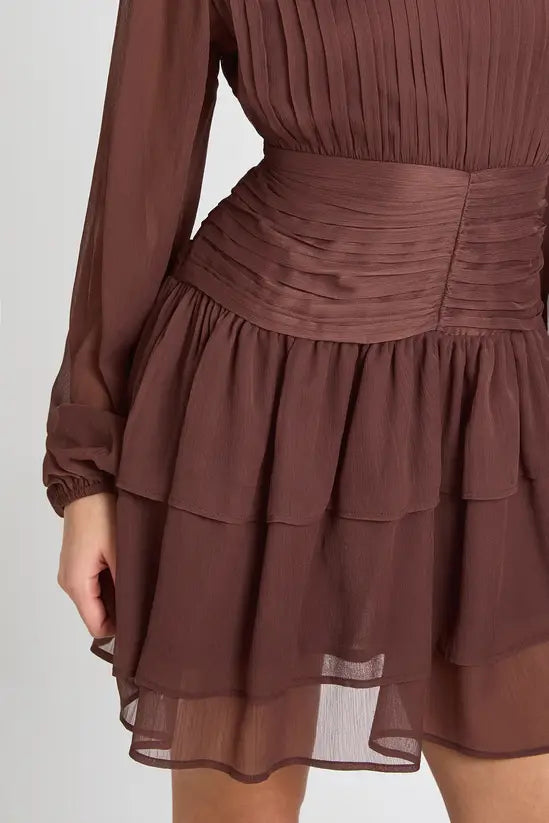 boohoo High Neck Gathered Chiffon Mini Dress