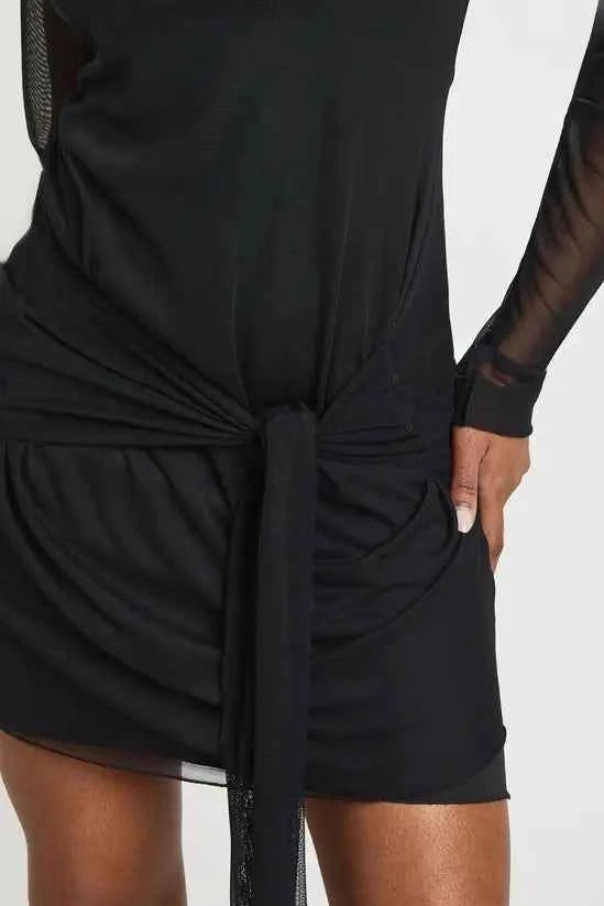 boohoo Knot Detail Long Sleeve Mini Dress