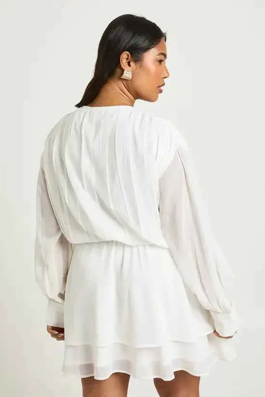 boohoo Plus Chiffon Blouson Ruffle Tie Belt Skater Dress