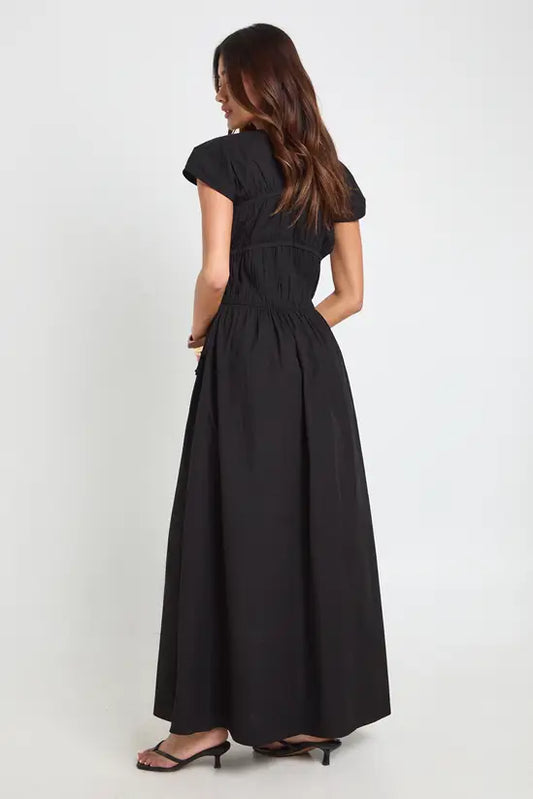boohoo Cotton Poplin Shirred Front Tie Maxi Dress