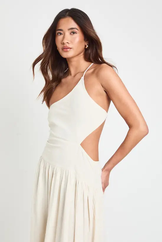 boohoo Premium Linen Cut Out Ruched Detail Midaxi Dress