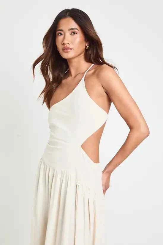 boohoo Premium Linen Cut Out Ruched Detail Midaxi Dress