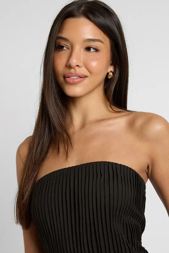 boohoo Linen Pleated Bandeau Skater Dress