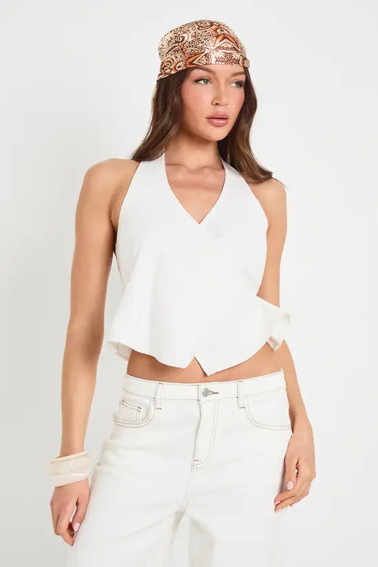boohoo Linen Look Halterneck Wrap Top