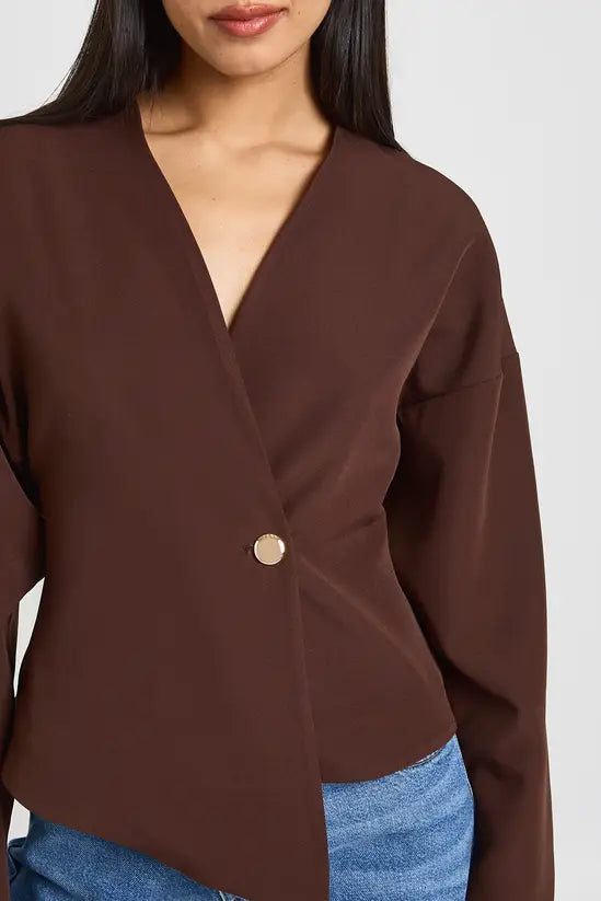 boohoo Gold Button Long Sleeve Wrap Top