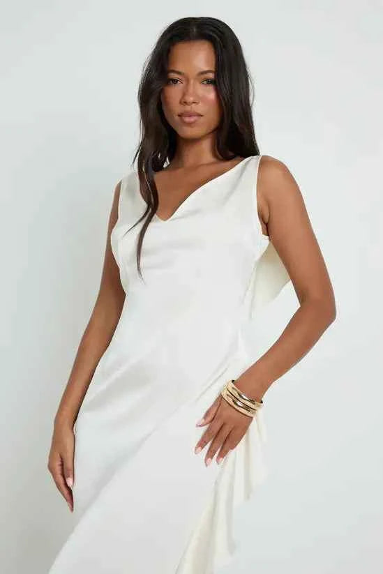 boohoo Matte Satin Ruffle Back Slip Dress