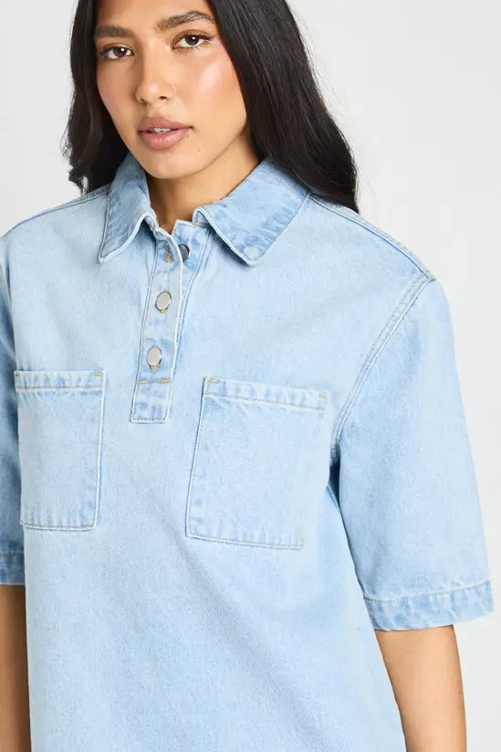 boohoo Tall Short Sleeve Denim Dress