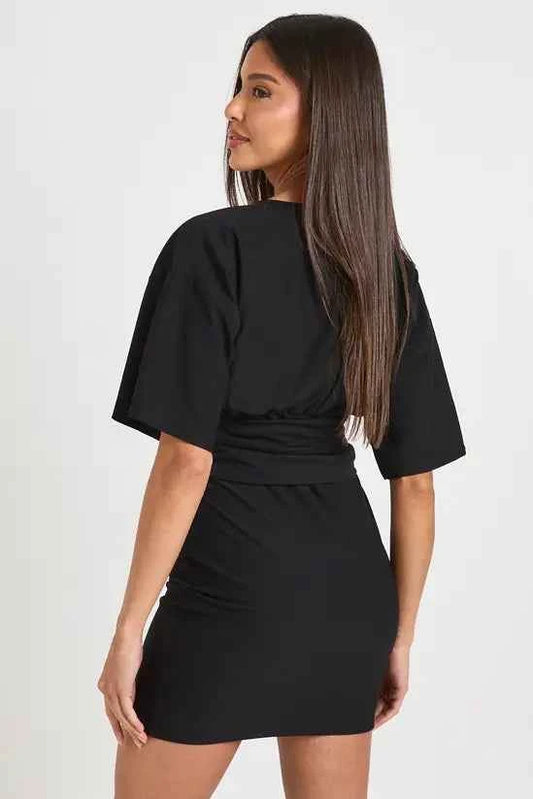 Boohoo Cap Sleeve Ruched Waist Detail Mini Dress