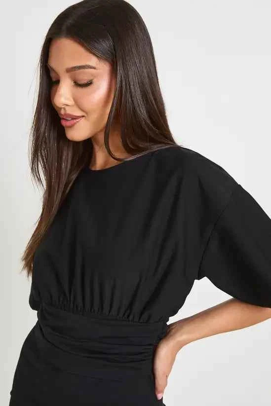 Boohoo Cap Sleeve Ruched Waist Detail Mini Dress