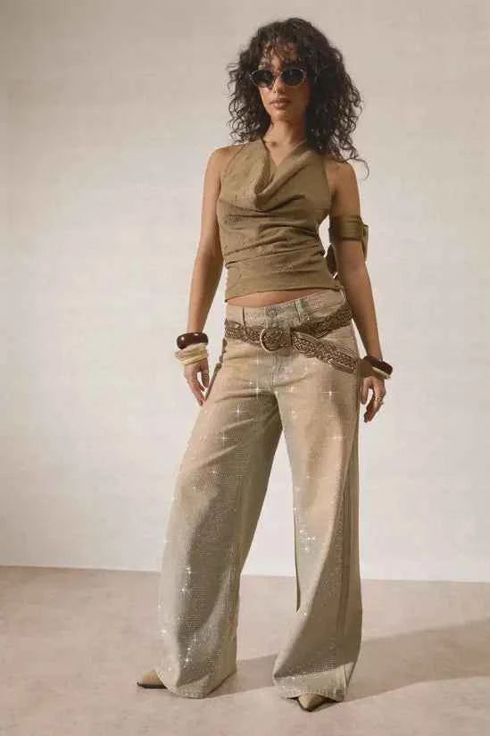 boohoo Textured Cowl Neck Peached Top