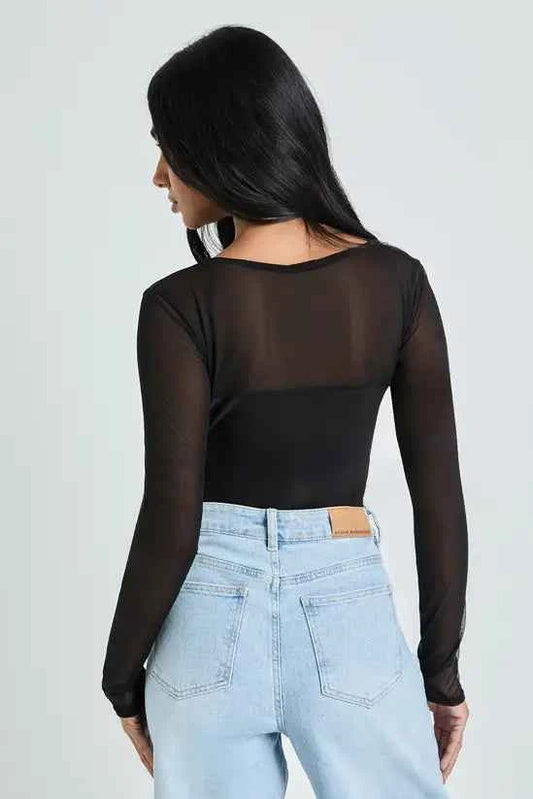 boohoo Mesh Panel Front Long Sleeve Bodysuit