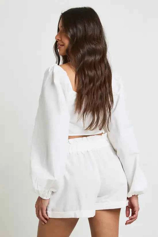 Boohoo Linen Look Knot Crop & Paperbag Waist Shorts SET