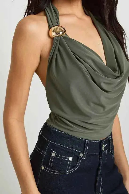 boohoo Cowl Neck Trim Halter Top