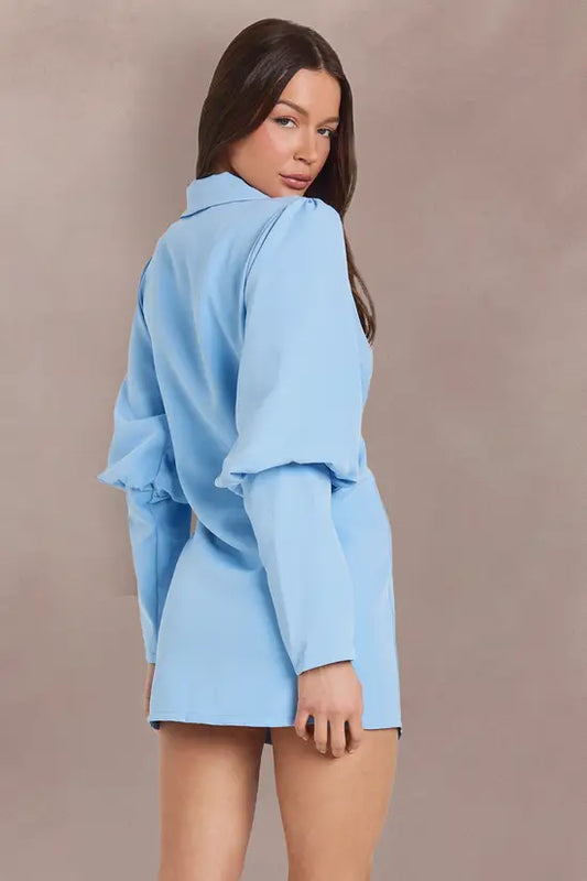 boohoo Volume Sleeve Tie Waist Blazer Dress