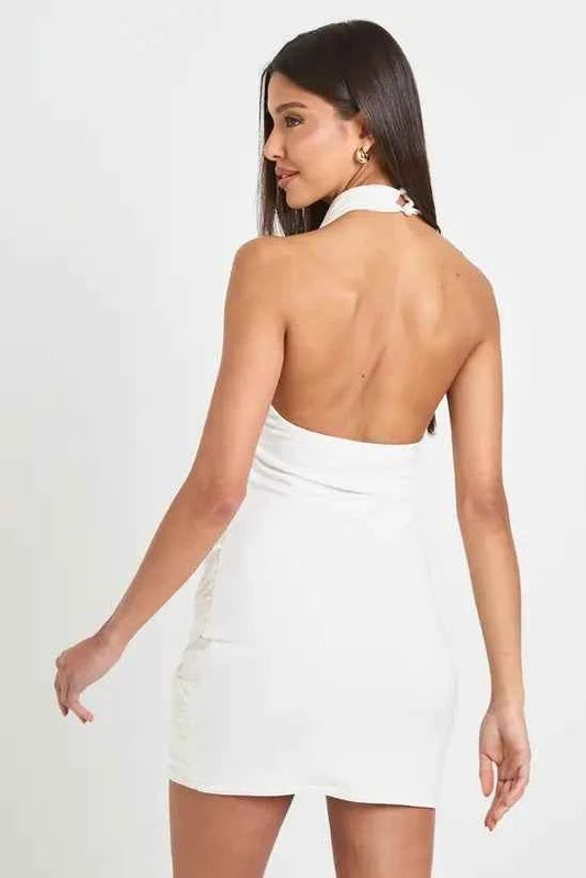 boohoo Slinky Halterneck Drape Skirt Mini Dress