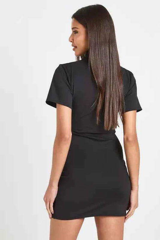 boohoo Slinky Cap Sleeve Gold Trim Wrap Waist Mini Dress