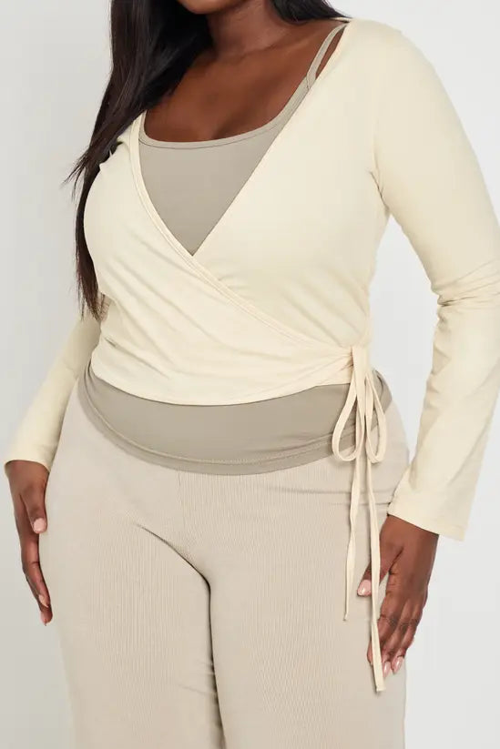 boohoo Plus Contrast Wrap Detail Long Sleeve Top