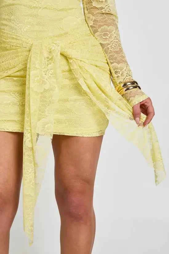 Boohoo Lace Plunge Front Tie Waist Bodycon Dress