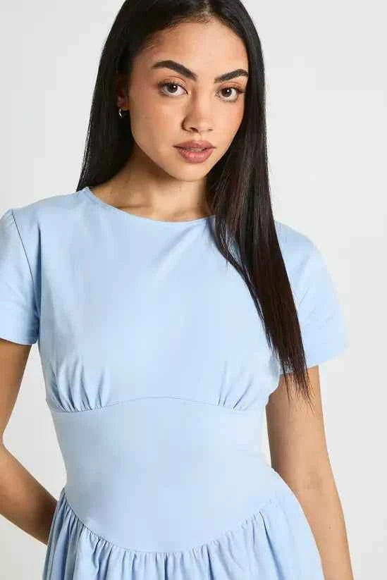 boohoo Cotton Cinched Waist Cap Sleeve Skater Dress