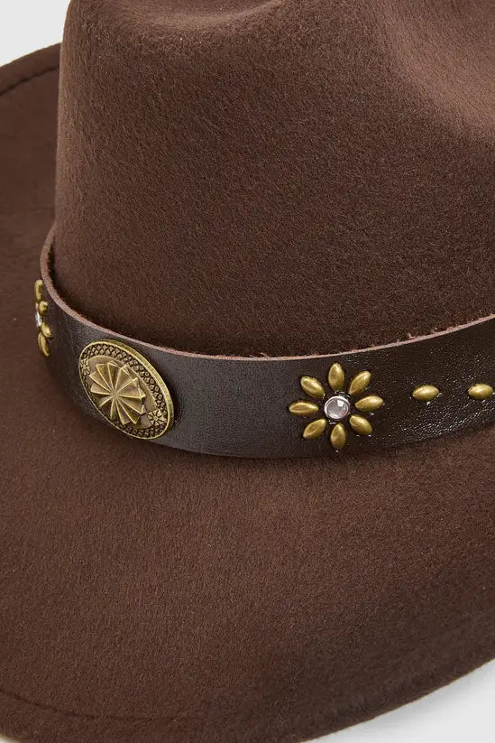 boohoo Studded Trim Faux Suede Western Cowboy Hat