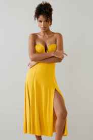 Joely Bandeau Midaxi Dress in Golden Yellow